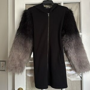 Zara Black long hoodie with faux fur sleeves